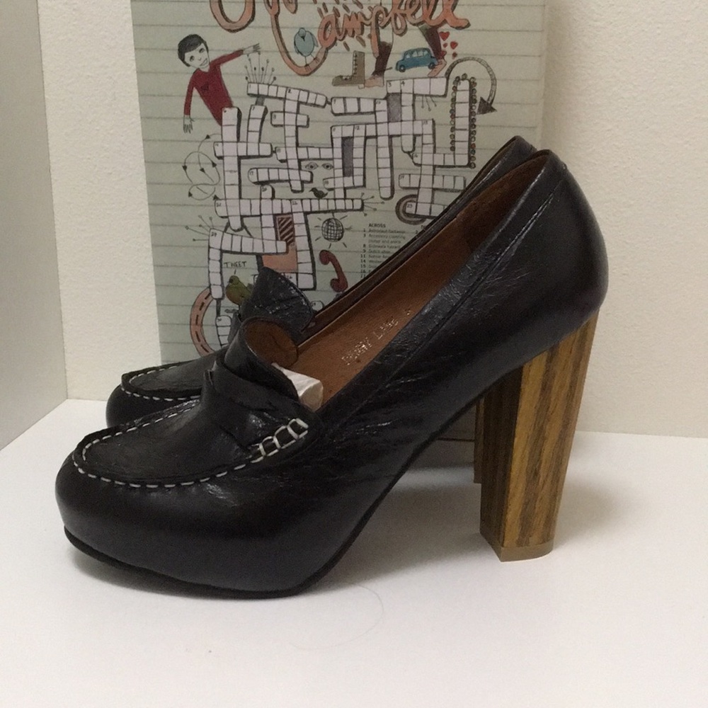 Jeffrey Campbell black leather/wood platform heels - Picture 4 of 4